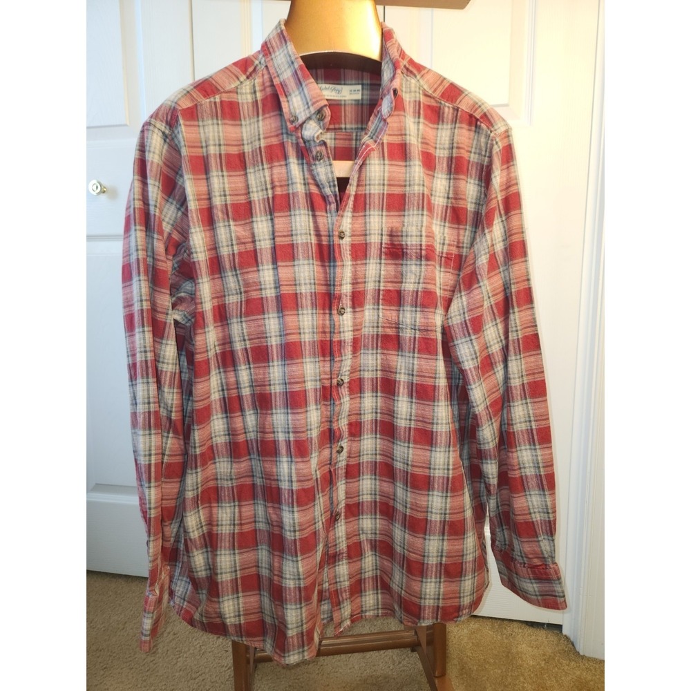 Faded Glory Long Sleeve Shirt Size XL(46-48) Button Down Red/Tan Woven Plaid